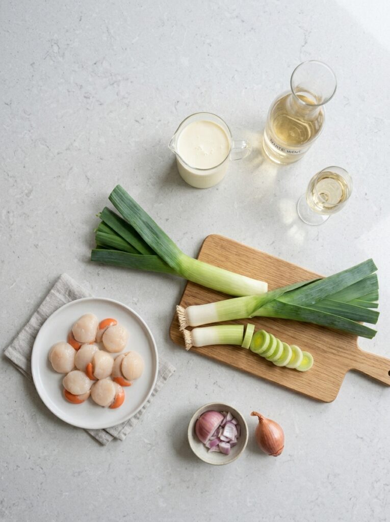recette gratin noix de saint-jacques poireaux​ ingredients