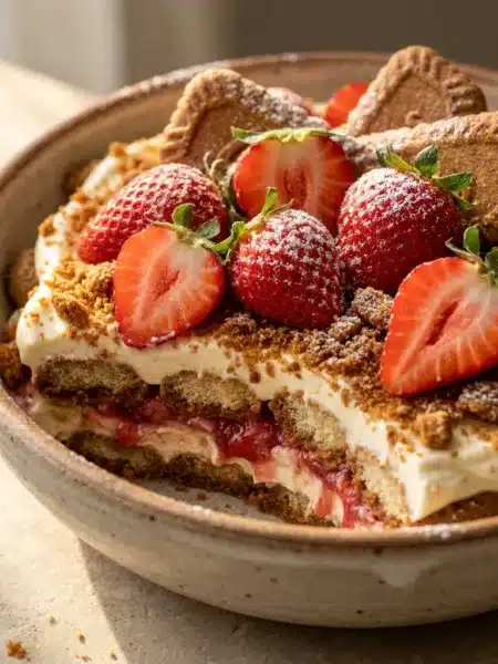 tiramisu fraise speculoos servi