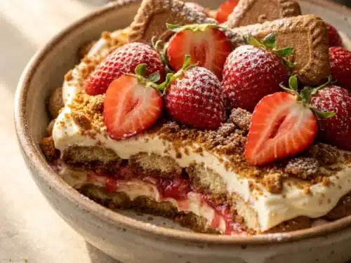 tiramisu fraise speculoos servi